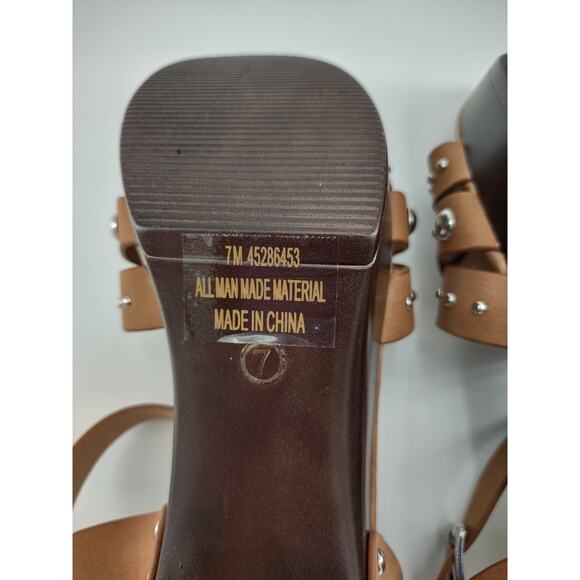 C Comfort Womens Sandals size 7M Brown Studded Open Toe Chunky Heel Ankle Strap - Picture 8 of 9